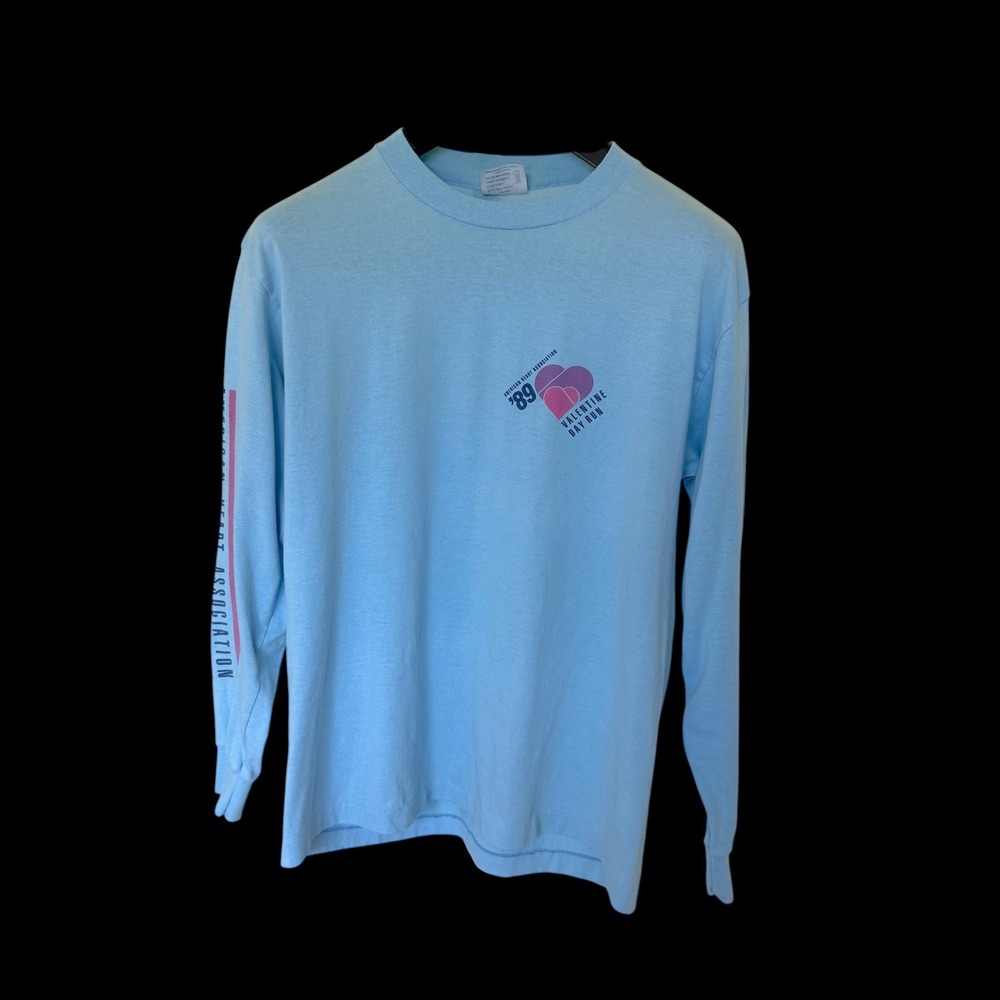 Vintage 1989 American Heart Association Tee Jays L/S T-Shirt Blue Large 80s USA